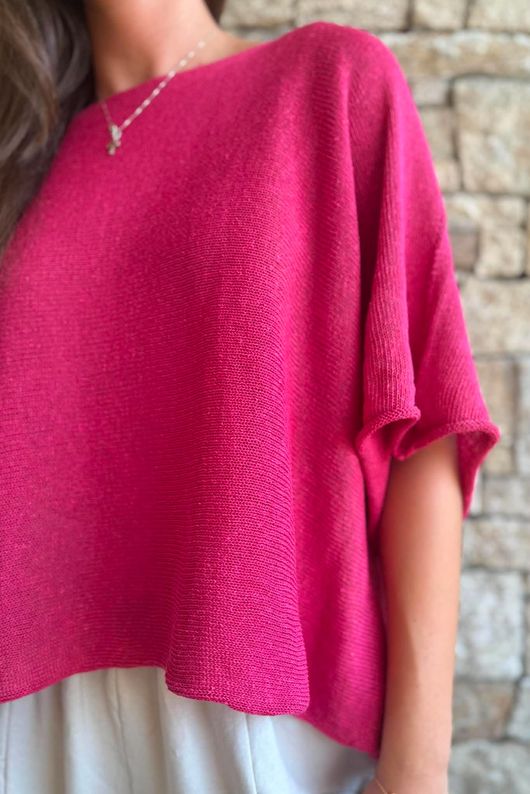 Conrad Box Cotton Knit Deep Raspberry